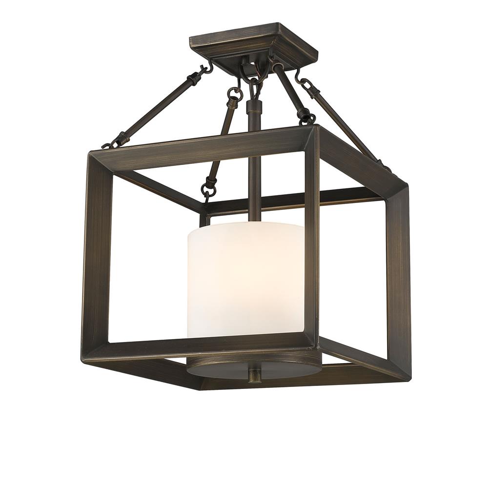 Golden Lighting 2073-SF GMT-OP Smyth Convertible Semi-Flush in the Gunmetal Bronze finish with Opal Glass